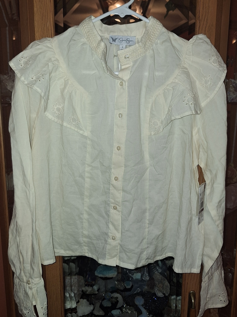 NWT Jessica Simpson Cream Eyelet Ruffle Button-Front Shirt